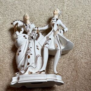 White and Gold Porcelain Dancing Couple Figurine - Unbranded